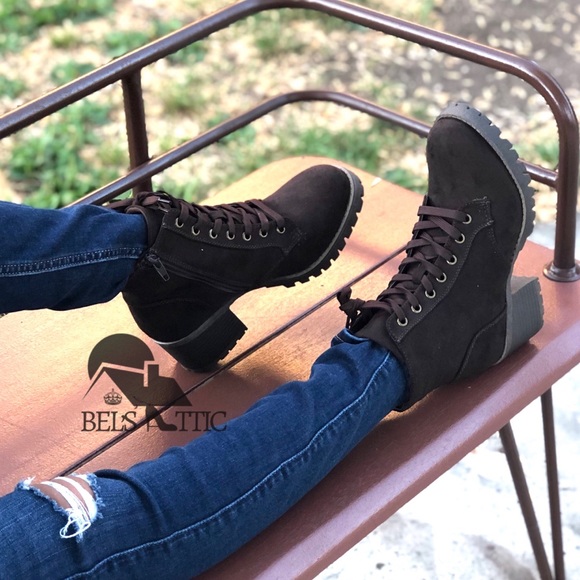 Brown Vegan Suede Combat Military Boots - Picture 3 of 7